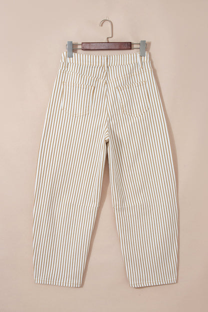 Stripe Denim High Waist Barrel Leg Jeans