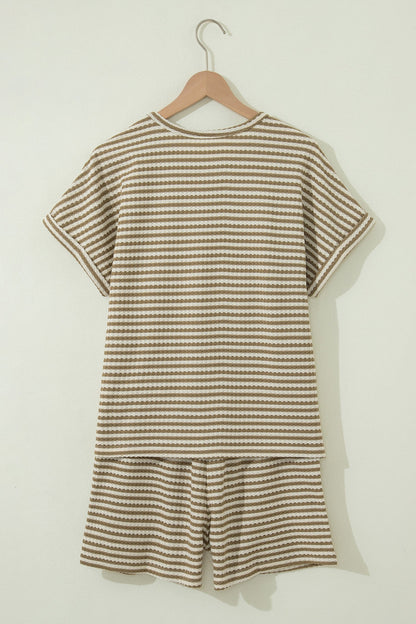 Stripe Textured Knit Top & Shorts Set