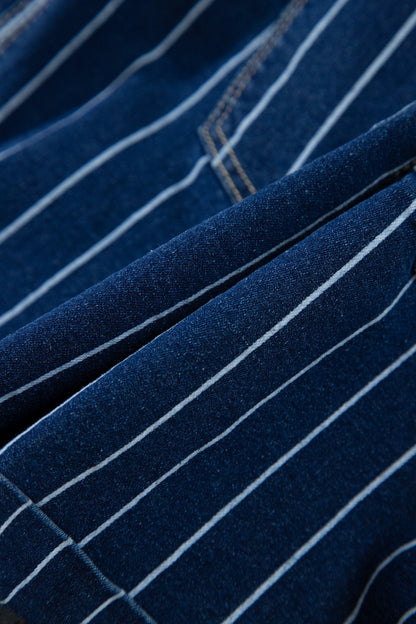 Denim Stripe Metal Button Detail Shorts