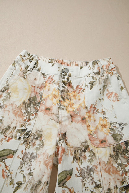 Floral Denim High Waist Wide Leg Jeans