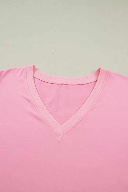 Plus Size Solid V-Neck Pleated Puff Sleeve Blouse
