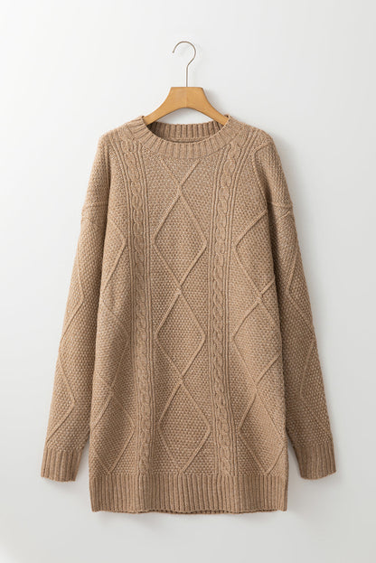 Solid Cable Knit Drop Shoulder Sweater Dress