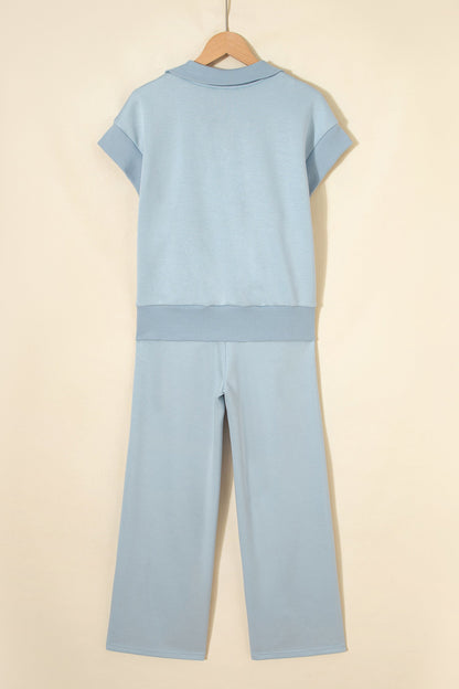 Half Zip Polo Tee & High Waist Pant Set