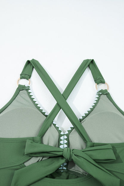 Floral Colorblock O-Ring Tankini Swim Set