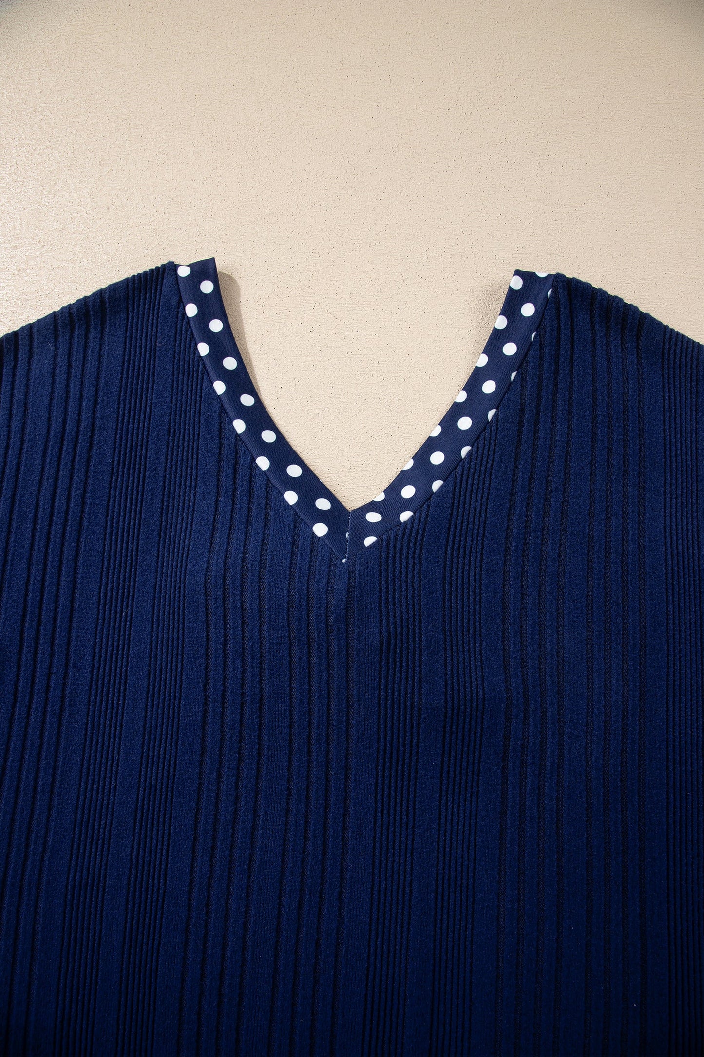 Polka Dot Patchwork Bow Tie V-Neck Top