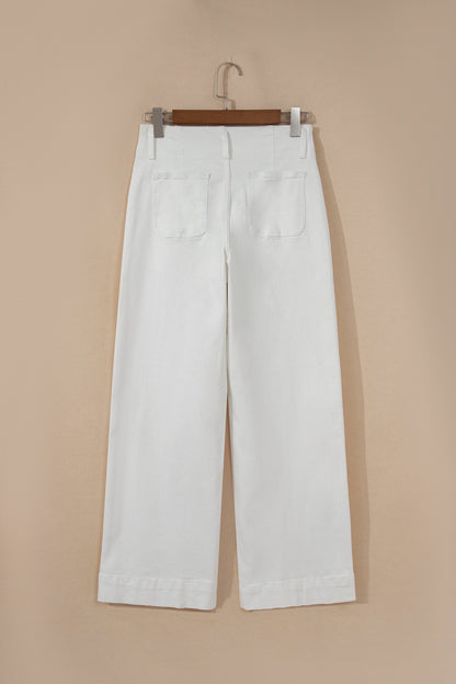 Denim 2-Button High Waist Wide Leg Jeans