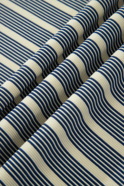 Plus Size Stripe Ruffle Sleeve Button V-Neck Dress