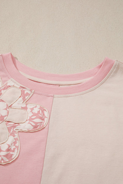 Colorblock Flower Patch Short Sleeve T-Shirt