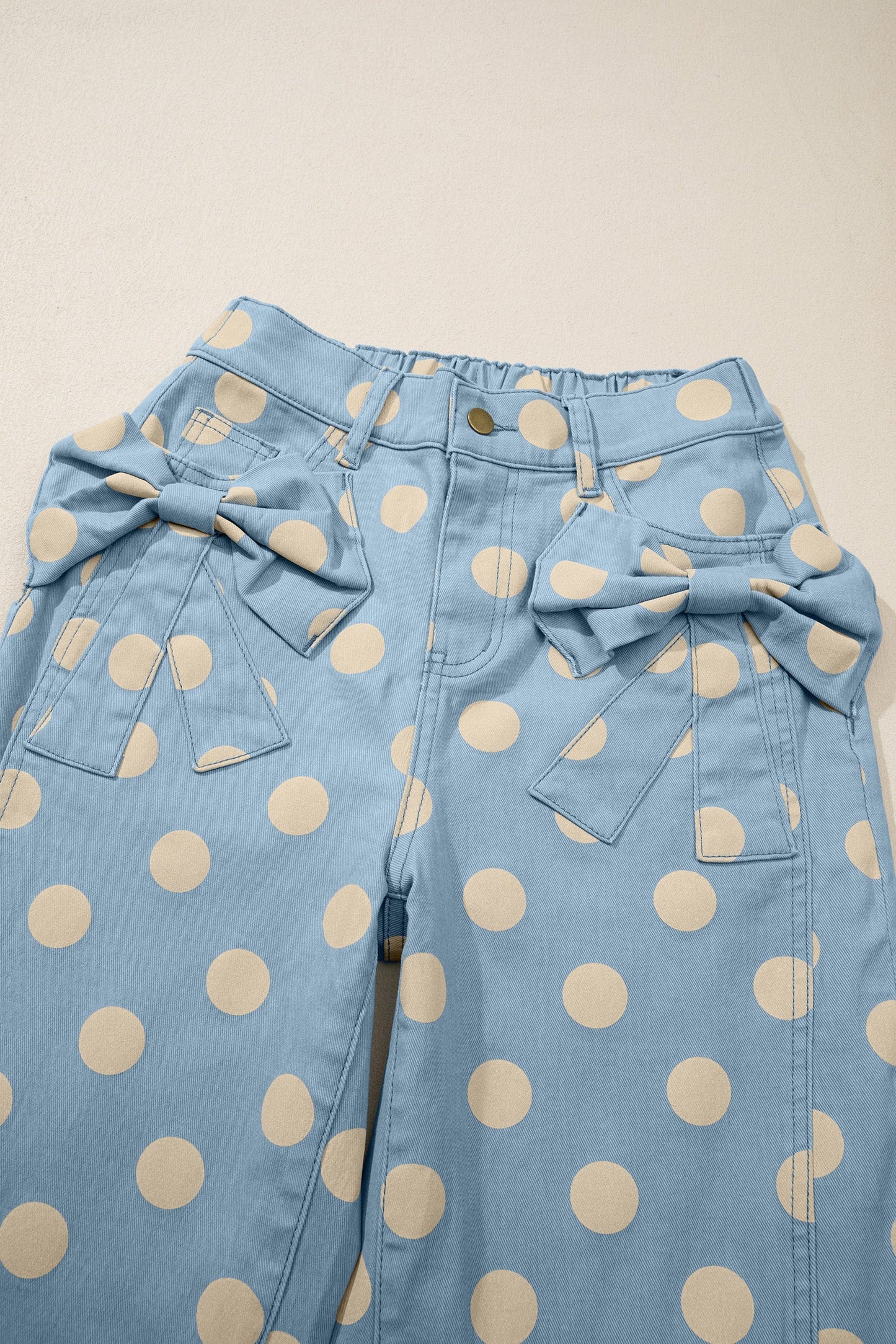 Polka Dot Denim Bow Pocket Barrel Leg Jeans