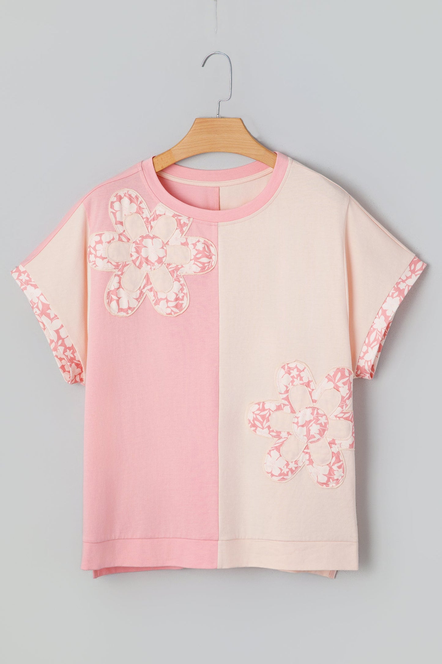 Colorblock Flower Patch Short Sleeve T-Shirt