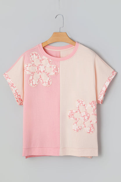 Colorblock Flower Patch Short Sleeve T-Shirt