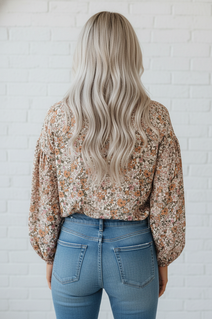 Floral Boho Long Puff Sleeve Buttoned Shirt