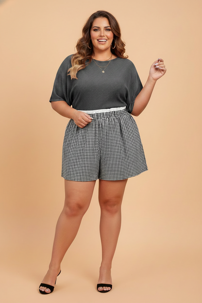 Plus Size Gingham Plaid Ruffle Contrast Trim Shorts