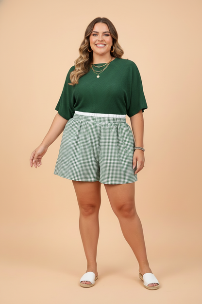 Plus Size Gingham Plaid Ruffle Contrast Trim Shorts