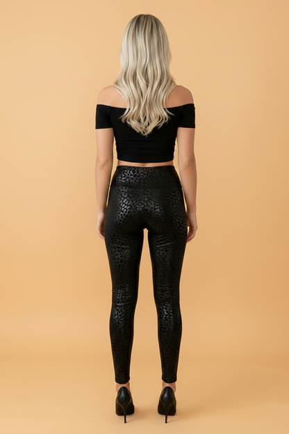 Leopard High Waist Textured Shiny Leggings