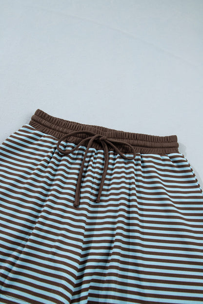 Stripe Oversized Long Sleeve Top & Drawstring Shorts Set