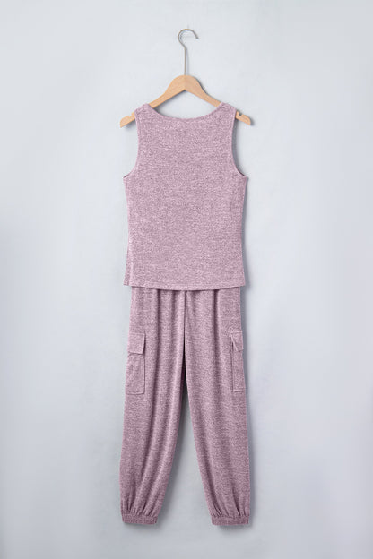 Solid Tank Top & Drawstring Jogger Pants Set