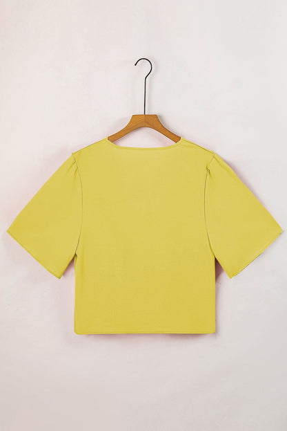 Solid Cowl Neck Draped 3/4 Sleeve Blouse