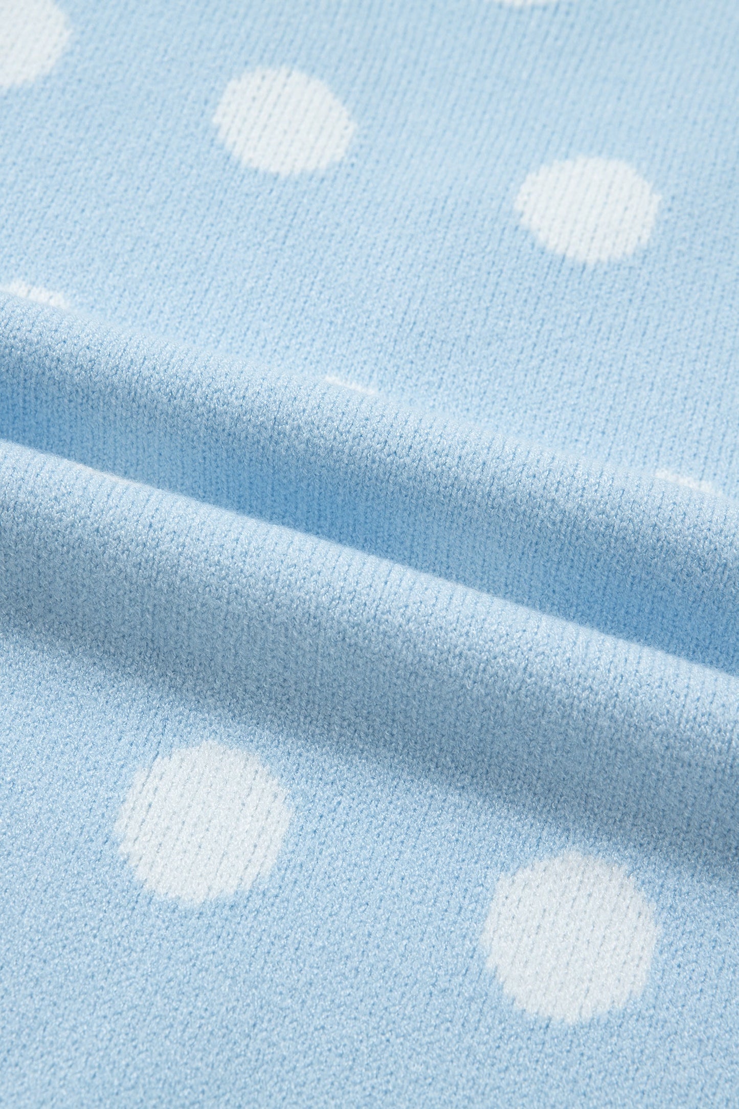 Polka Dot Puff Short Sleeve V-Neck Sweater