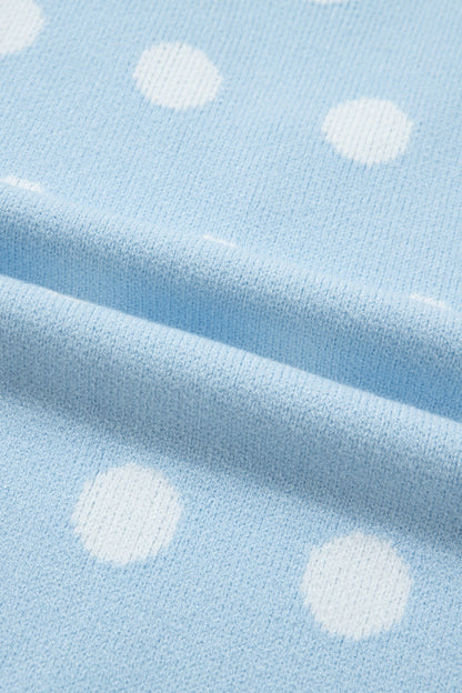 Polka Dot Puff Short Sleeve V-Neck Sweater