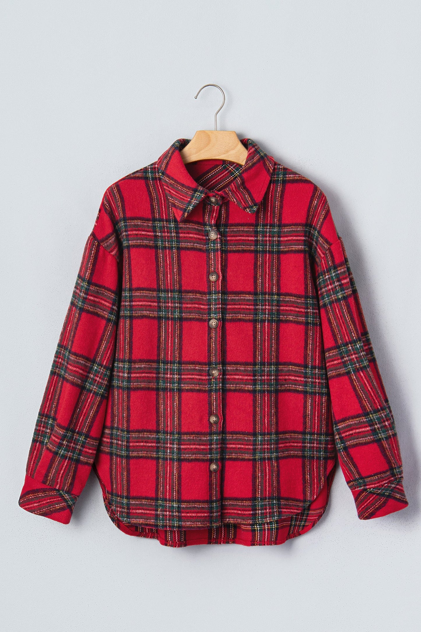 Plaid Button Front Long Sleeve Shacket