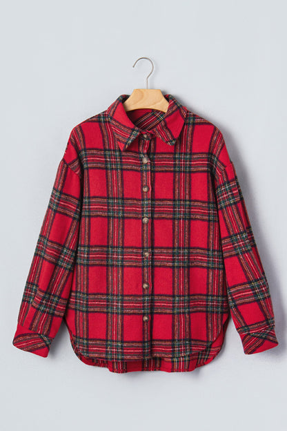 Plaid Button Front Long Sleeve Shacket