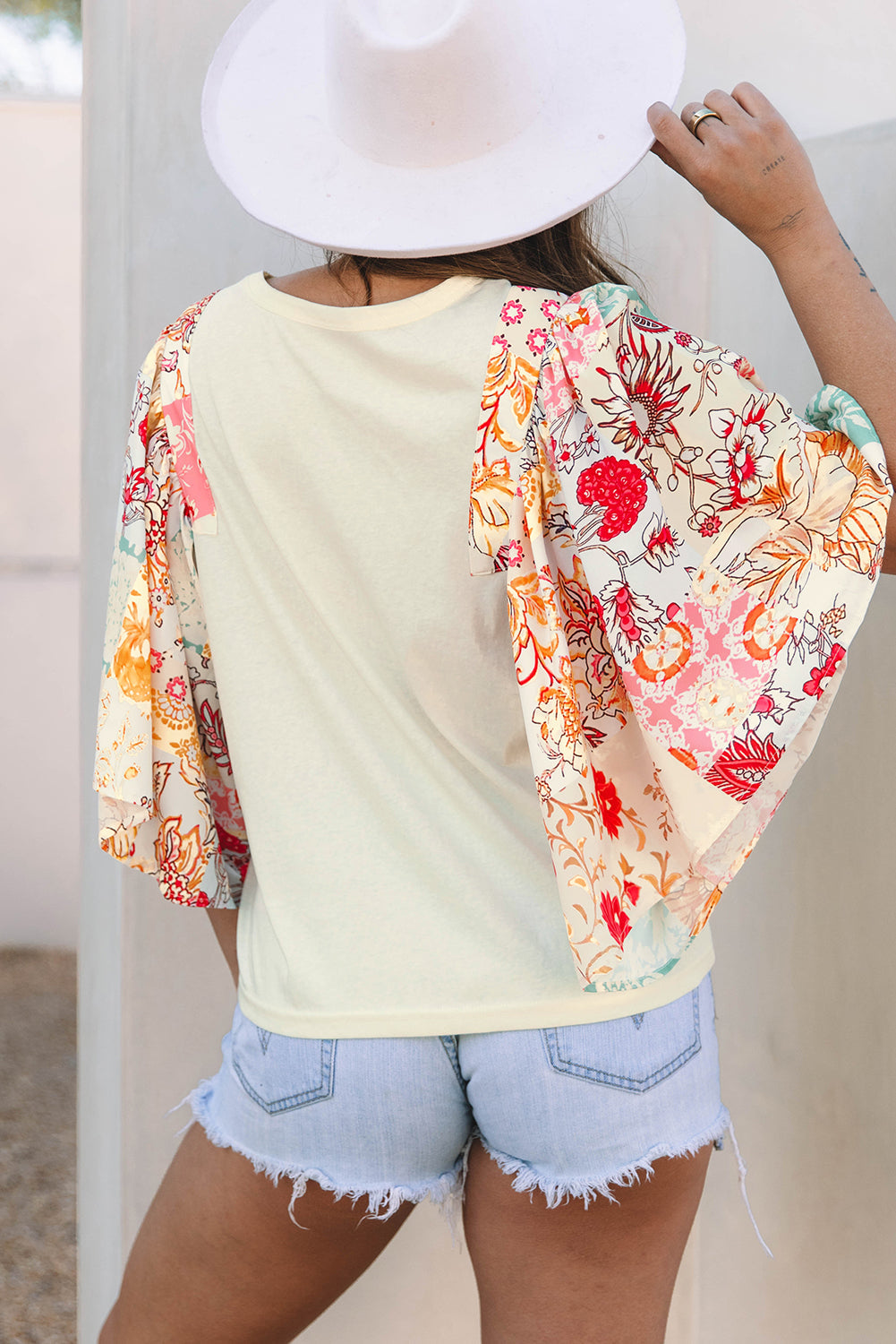Boho Floral Patchwork Batwing Sleeve Blouse