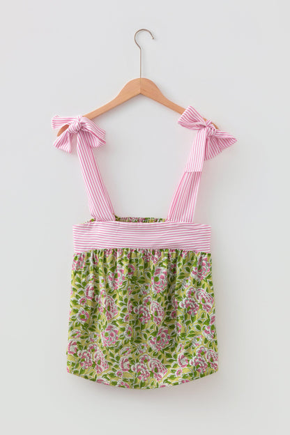 Floral Stripe Tie Strap Babydoll Tank Top
