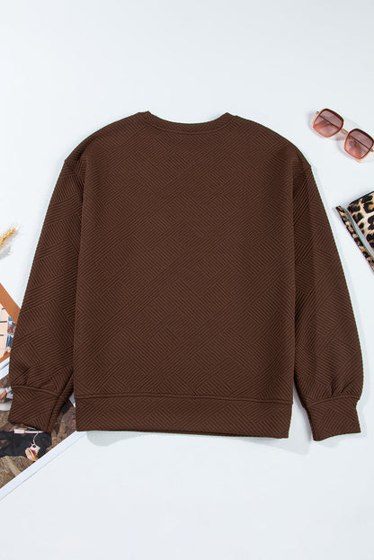 Solid Textured Drop Shoulder Sweatshirt w/ Pockets