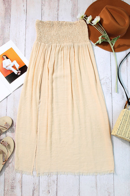 Solid Shirred High Waist Side Slit Beach Maxi Skirt