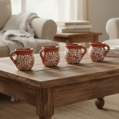 Terracotta Jarrito Mug | Handmade Mexican Relief Pottery Cup