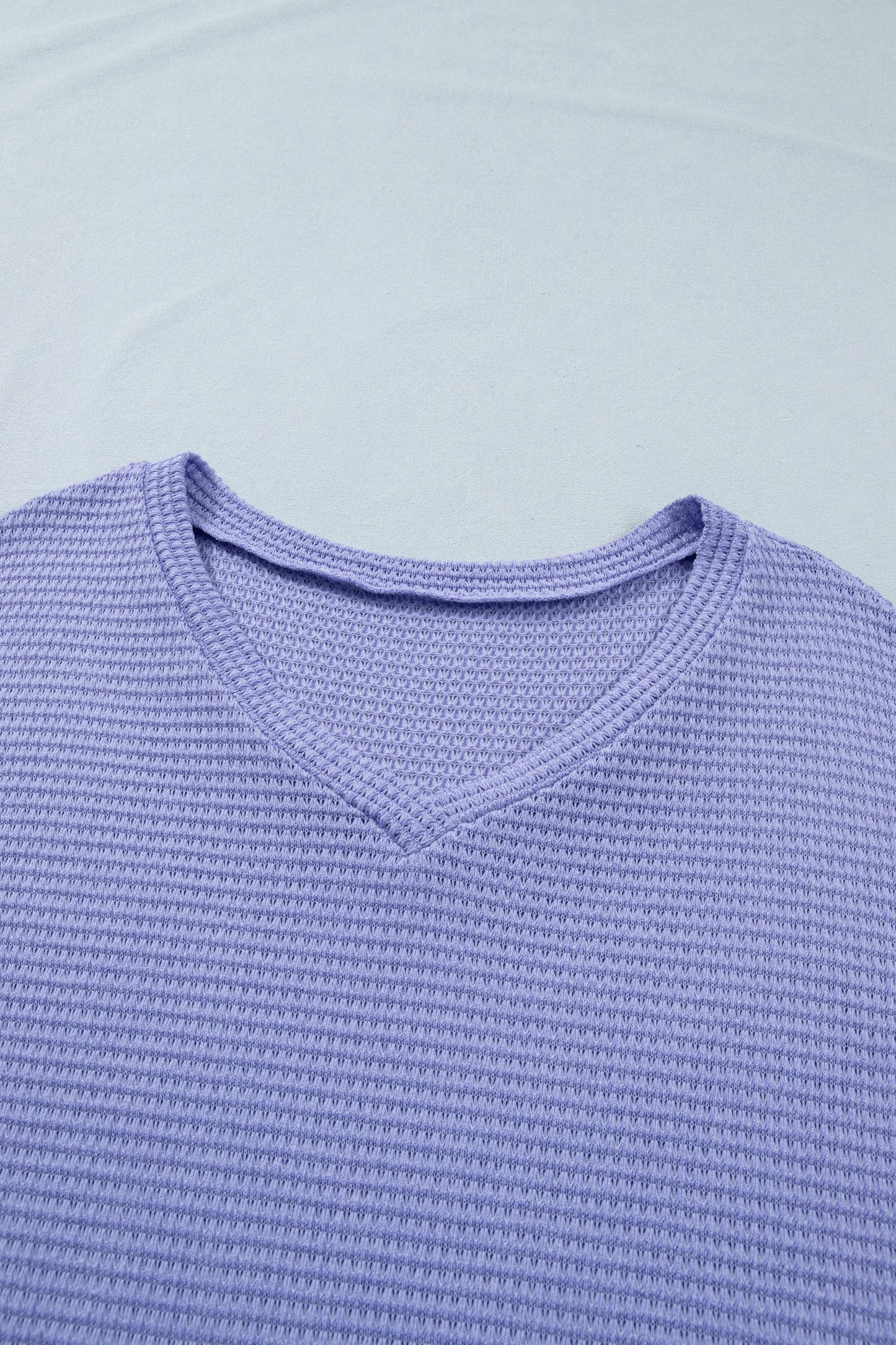 Plus Size Solid Waffle Knit V-Neck Short Sleeve Top