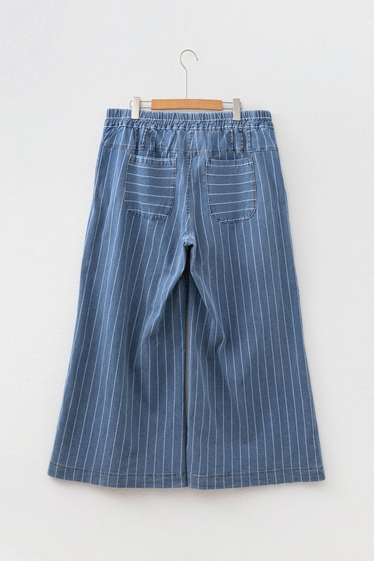 Plus Size Stripe Denim Buttoned Wide Leg Pants