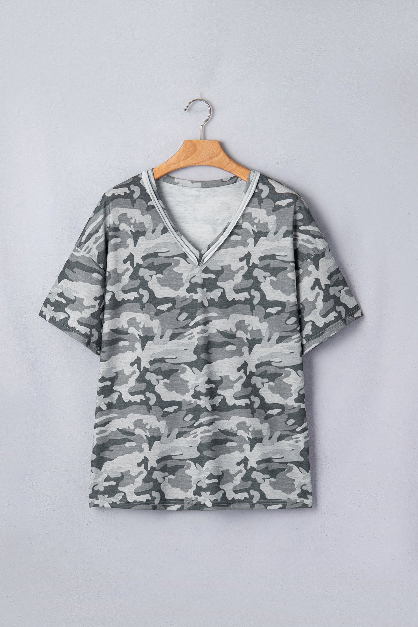 Retro Camo Raw Edge V-Neck Tee