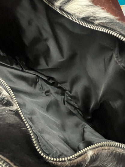 Western Hair-on-Hide Crossbody Diaper Bag — Black & White Cowhide (18" with Adjustable Strap)