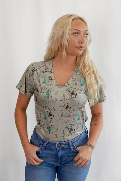 "Blooming Desert" Western Graphic Tee — 95% Polyester Stretch Fit by Rowdy Crowd Clothing