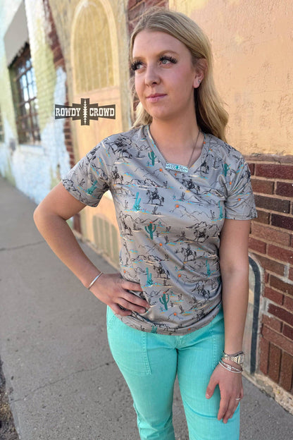 "Blooming Desert" Western Graphic Tee — 95% Polyester Stretch Fit by Rowdy Crowd Clothing