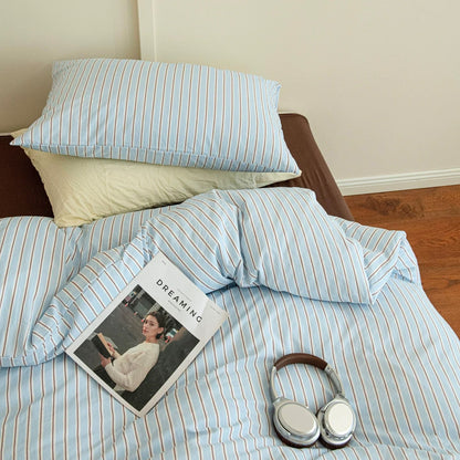Aesthetic Blue & Brown Striped Duvet Cover Set