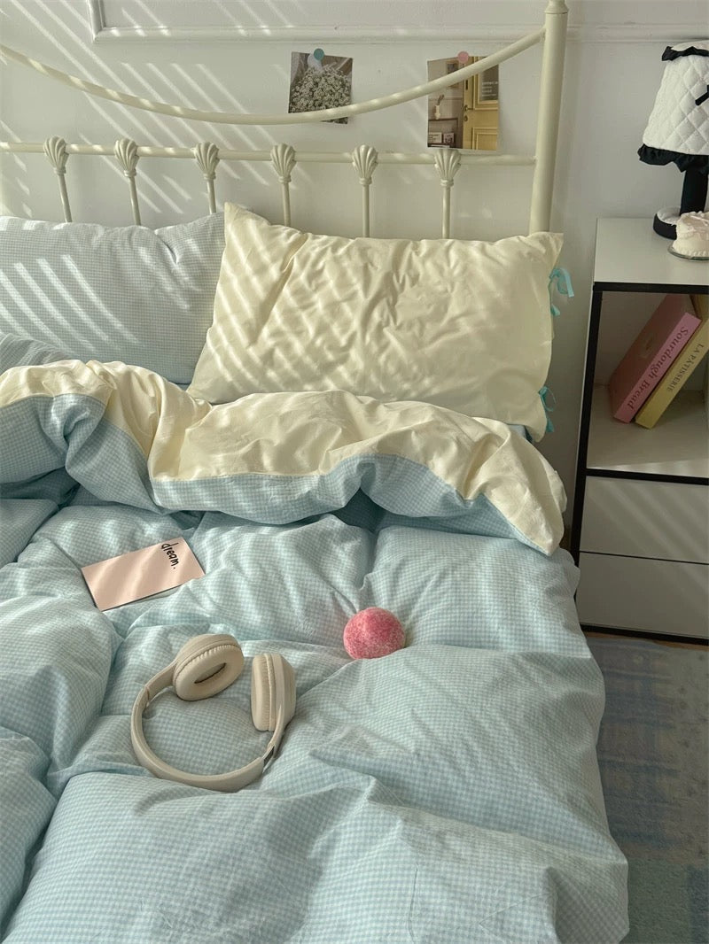 Pastel Blue Gingham Duvet Cover Set