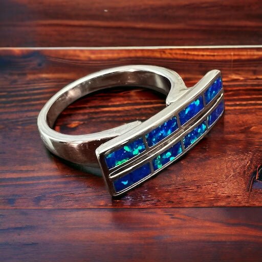 Blue Opalite Inlay Sterling Silver Ring — Size 10 (Native-Style)