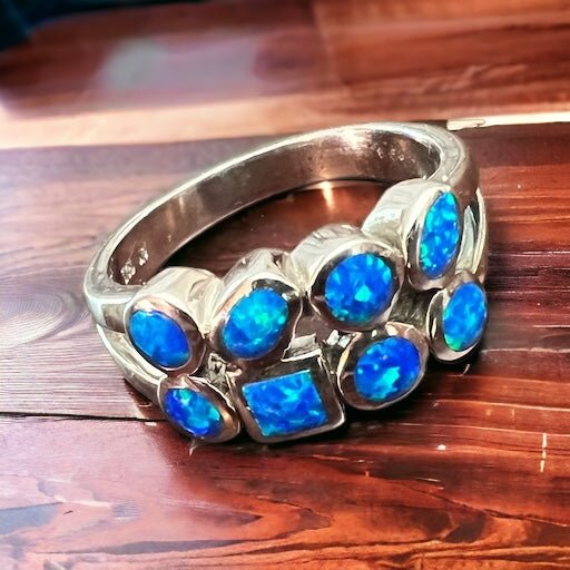 Blue Opalite Multi-Stone Sterling Silver Ring — Native-Style Statement