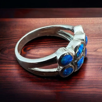 Blue Opalite Multi-Stone Sterling Silver Ring — Native-Style Statement