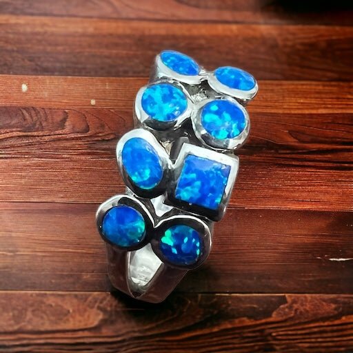 Blue Opalite Multi-Stone Sterling Silver Ring — Native-Style Statement