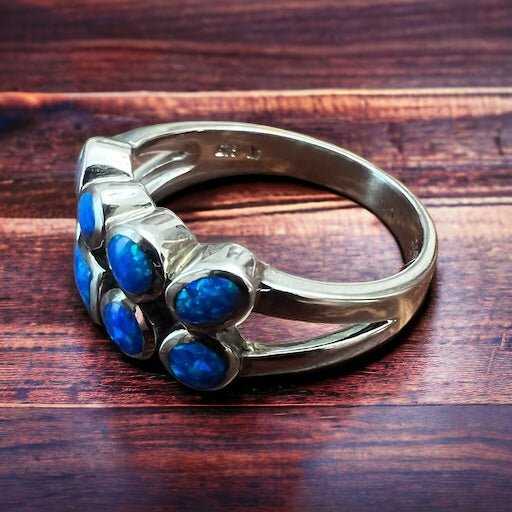 Blue Opalite Multi-Stone Sterling Silver Ring — Native-Style Statement