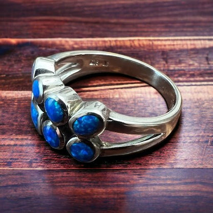 Blue Opalite Multi-Stone Sterling Silver Ring — Native-Style Statement