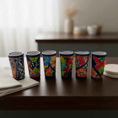 Blue Rim Talavera Shot Glass | Hand-Painted Mexican Drinkware
