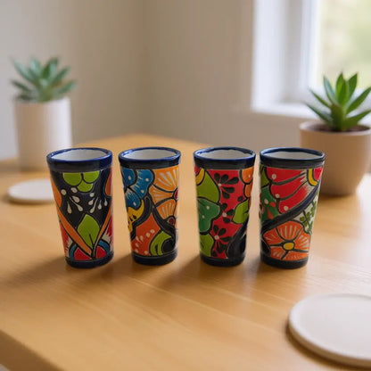 Blue Rim Talavera Shot Glass | Hand-Painted Mexican Drinkware