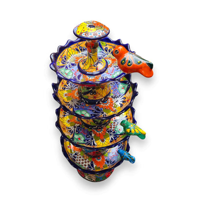 Blue Rim Tiered Talavera Fountain | Handmade Mexican Art