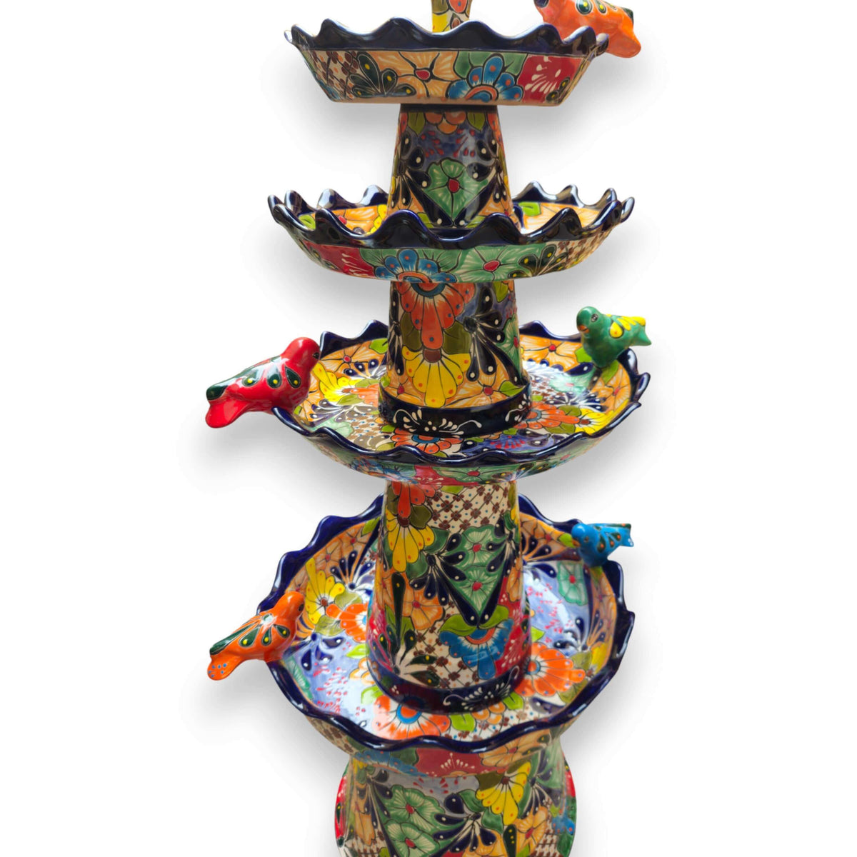 Blue Rim Tiered Talavera Fountain | Handmade Mexican Art