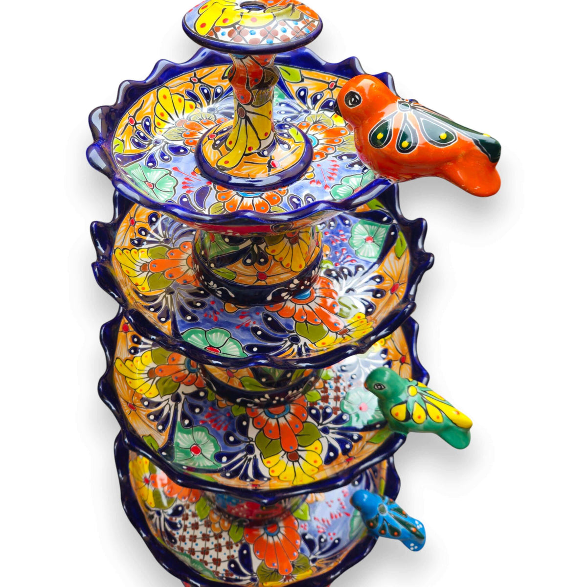 Blue Rim Tiered Talavera Fountain | Handmade Mexican Art